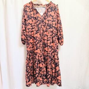 Lola Changing Season Boho Shirt Dress Ruffled V Neck Drawstring Waist sz MD
